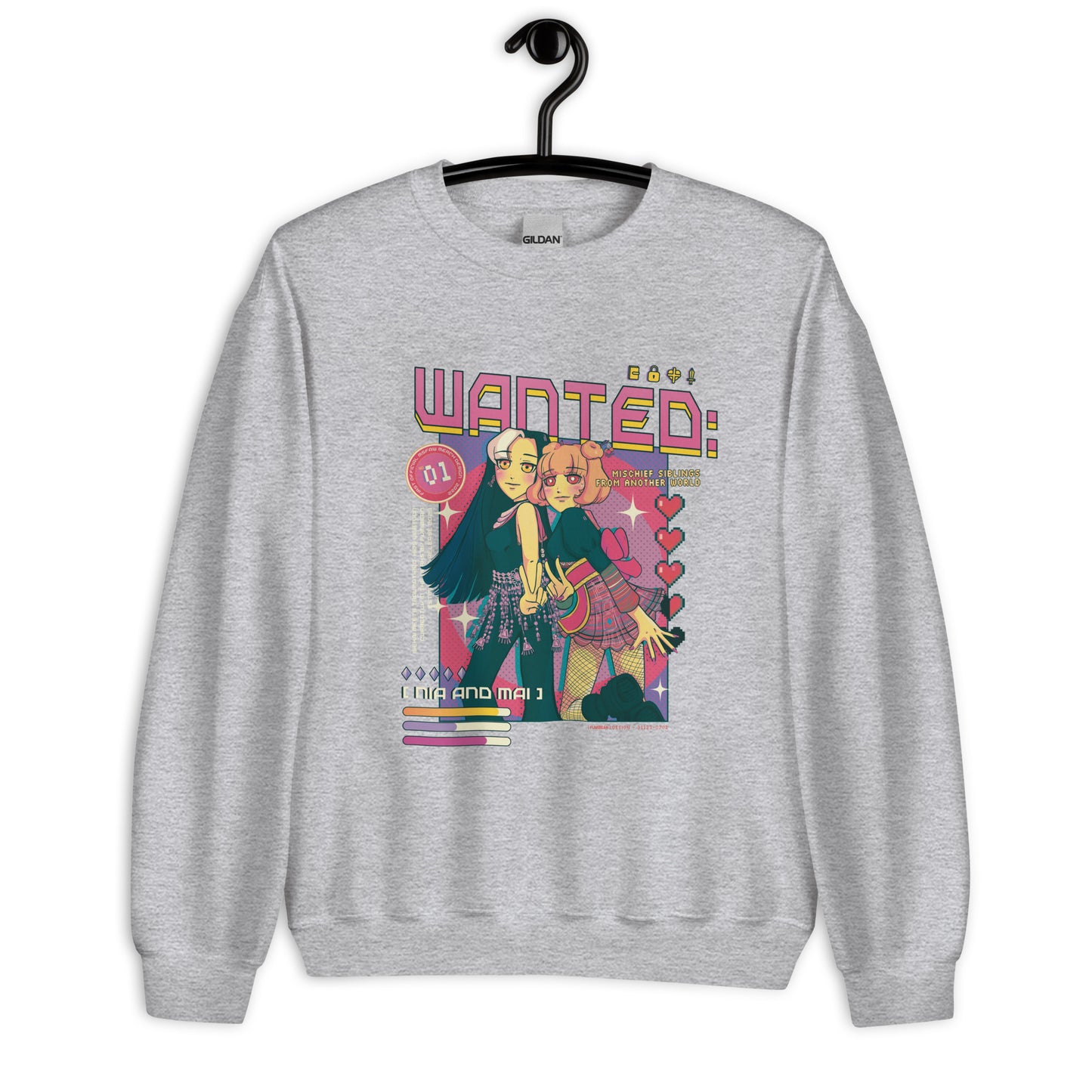 Mai and Nia Crewneck Sweatshirt by Fumibean - WANTED: siblings from another world (Webtoon by fumibean) Hmong, anime, fantasy, Hmong modern