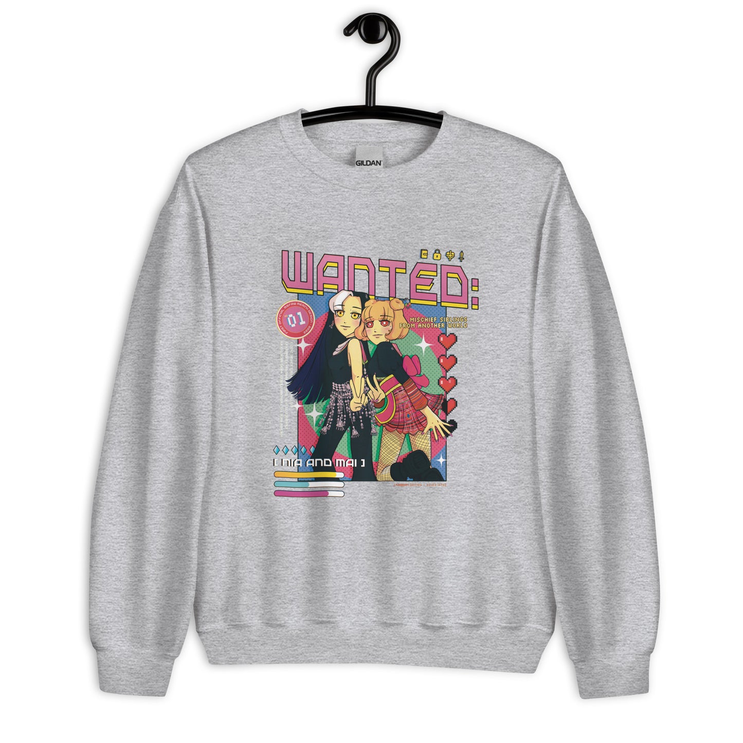 Mai and Nia Crewneck Sweatshirt by Fumibean - WANTED: siblings from another world (Webtoon by fumibean) Hmong, anime, fantasy, Hmong modern