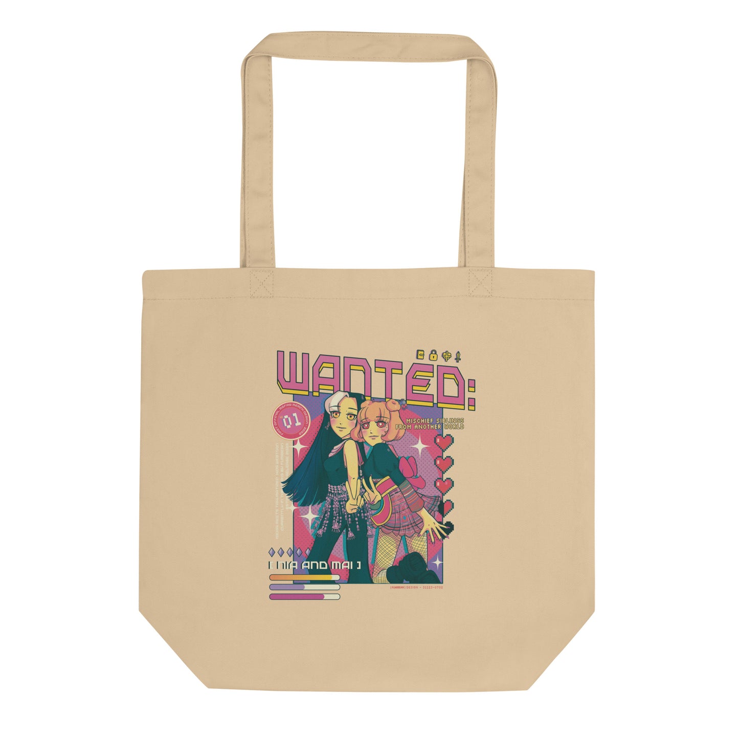 Mai & Nia Eco Tote Bag by Fumibean - "WANTED: Mischief Siblings From Another World!"