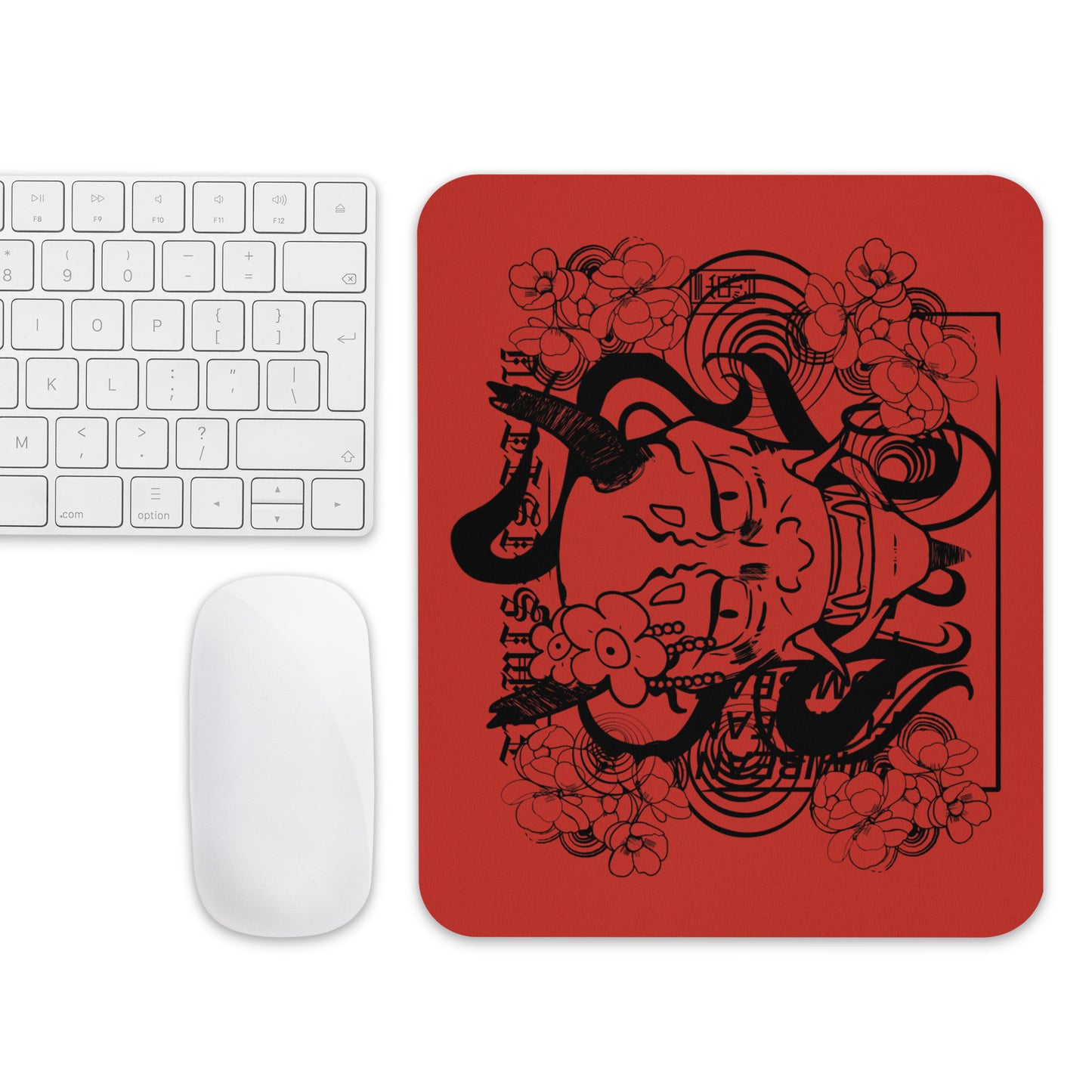 Red Flower Mask Mouse pad by Fumibean - e-girl , gamer , gamer girl , computer setup, gaming, PC , e-girl , uwu , kawaii