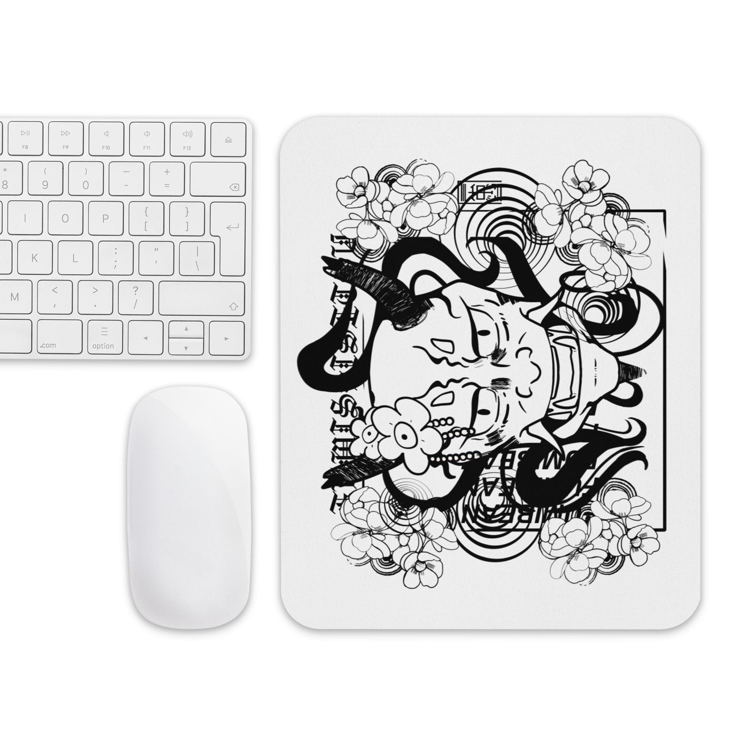 White Flower Mask Mouse pad by Fumibean - e-girl , gamer , gamer girl , computer setup, gaming, PC , e-girl , uwu , kawaii